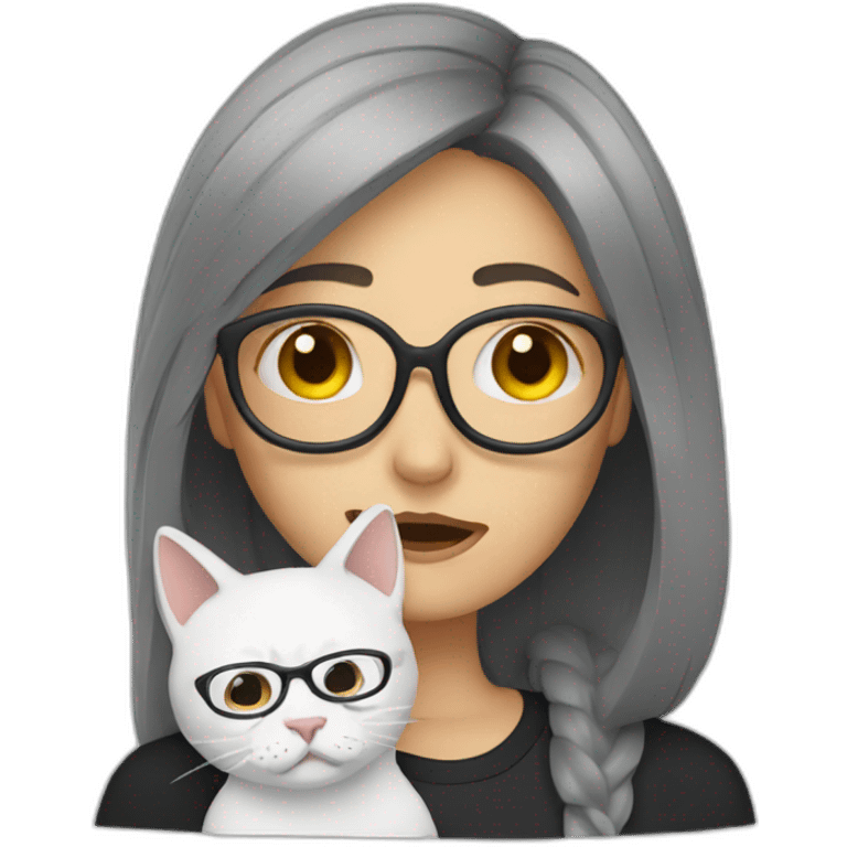 A white woman with glasses crying with her cat emoji