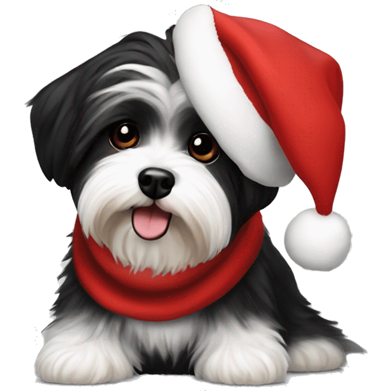 Blqck havanese with santas hat emoji