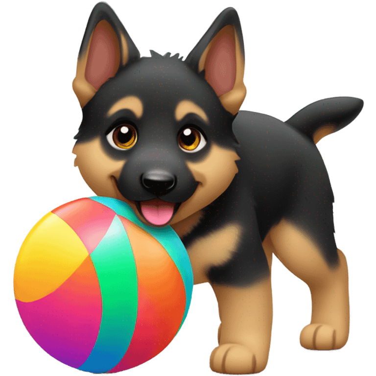 A German shepherd puppy walks with a ball emoji