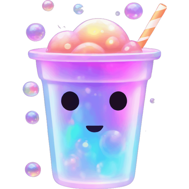 holographic boba cup with iridescent bubbles. emoji