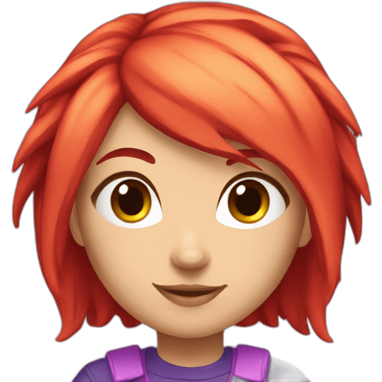 gamer girl with red and purple hair cute emoji