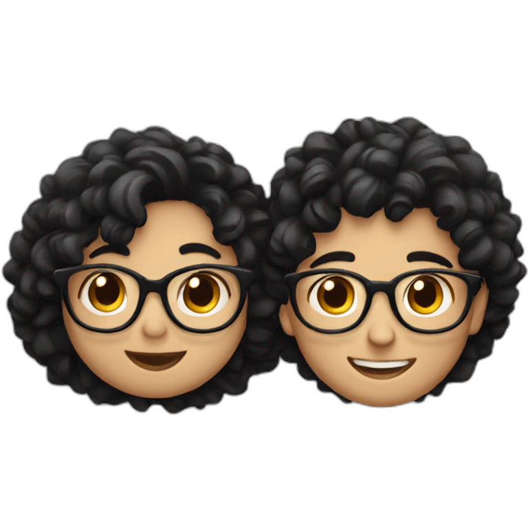 boy with curly blonde hair and glasses hugging girl with black hair and glasses emoji