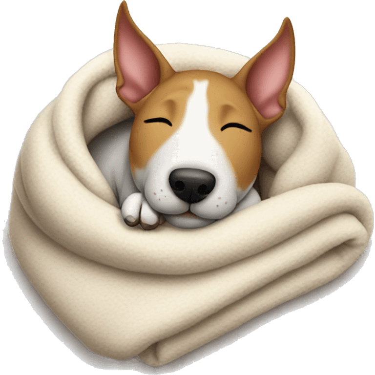 bull terrier sleeping cozy in blanket  emoji