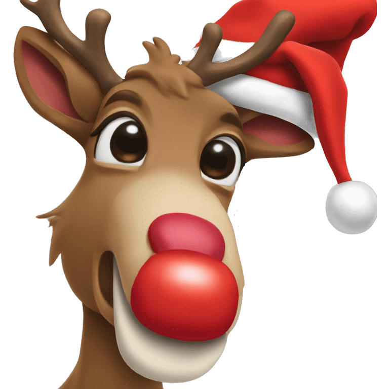 Red Nosed Reindeer with Santa hat emoji