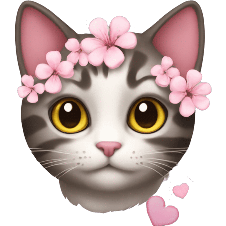 cat with sakura hearts emoji