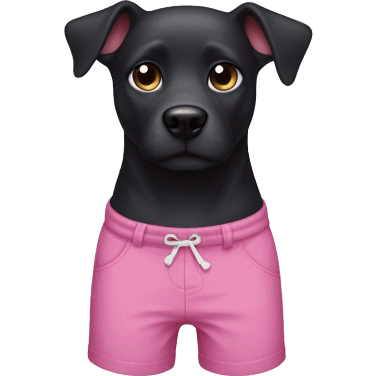 Black dog with cat ears and white snout in a pink shorts emoji