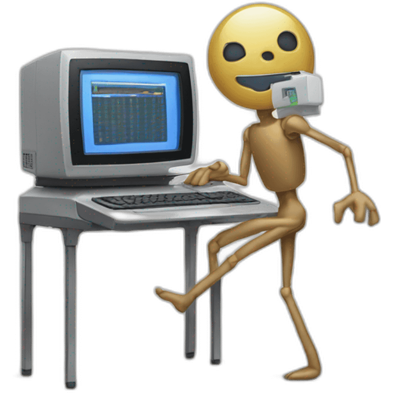 Anthropomorphic computer with arms and legs doing something random emoji