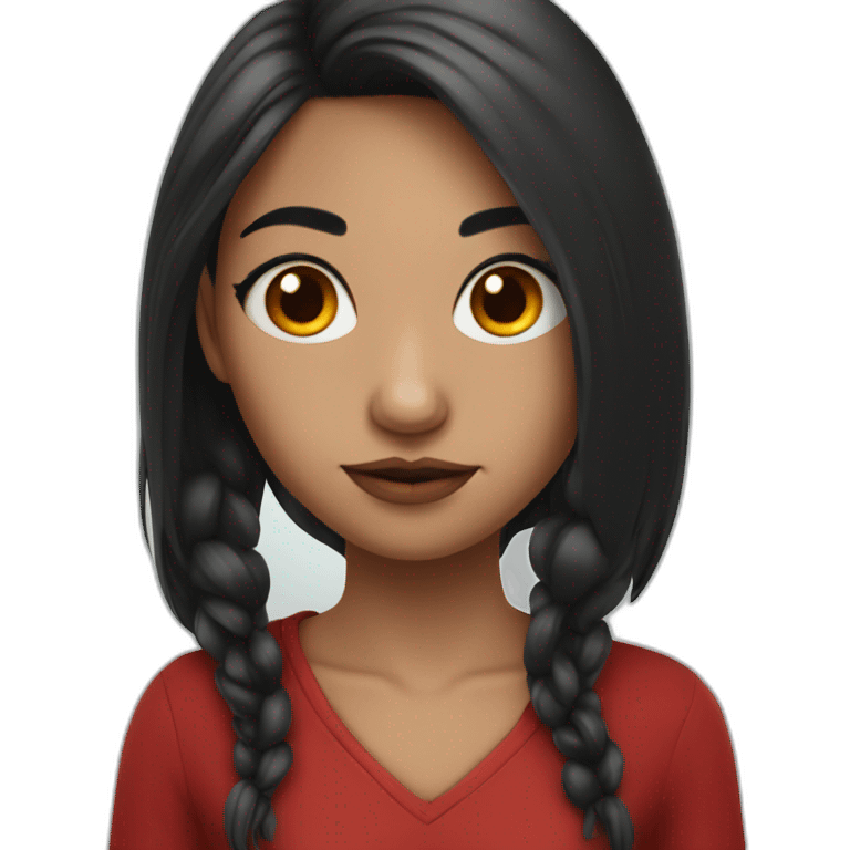 girl with black and red long hair, with nose piercing and an eyebrow cut emoji