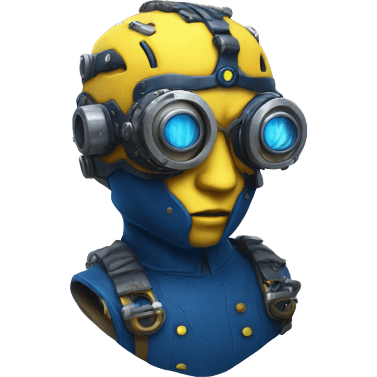 Yellow cyborg head with dark blue steampunk goggles and dark blue Mohawk  emoji