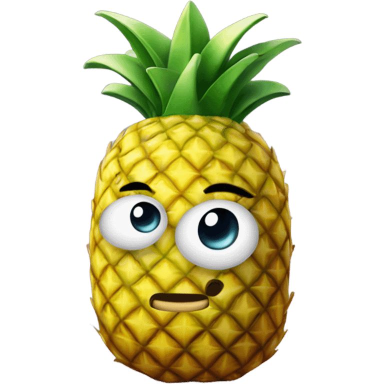 3D elegant shy pineapple  🍍 with big shiny eyes. The pineapple is embarrassed ☺️ emoji