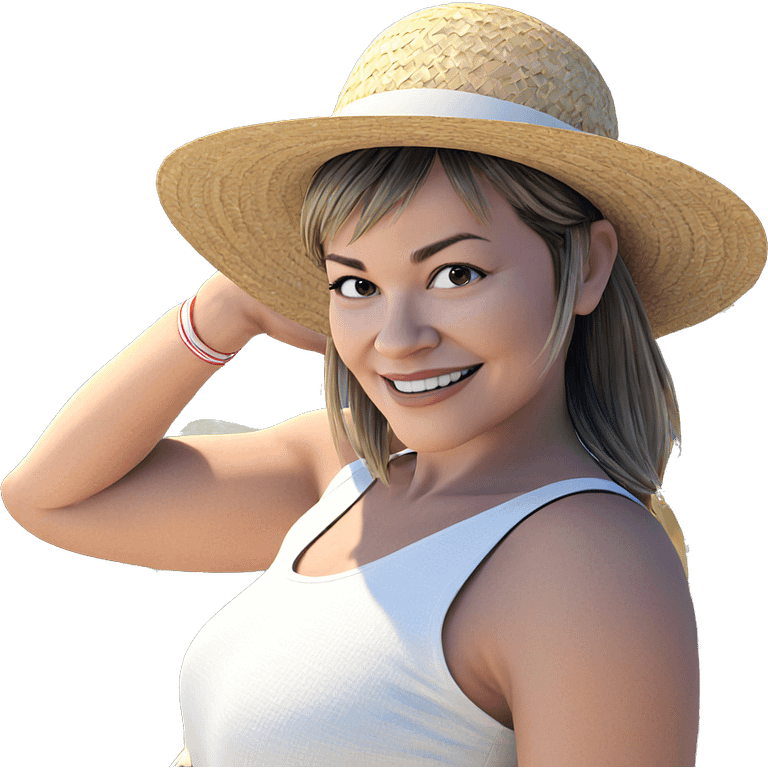 happy girl in straw hat emoji