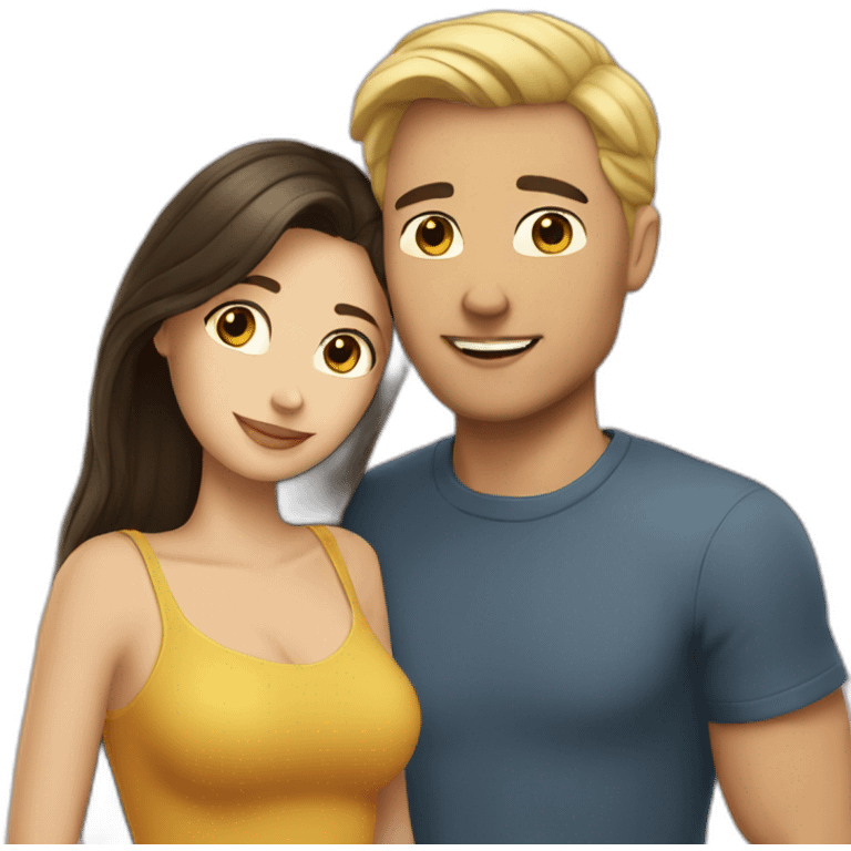 Blond man and brunette woman in love emoji