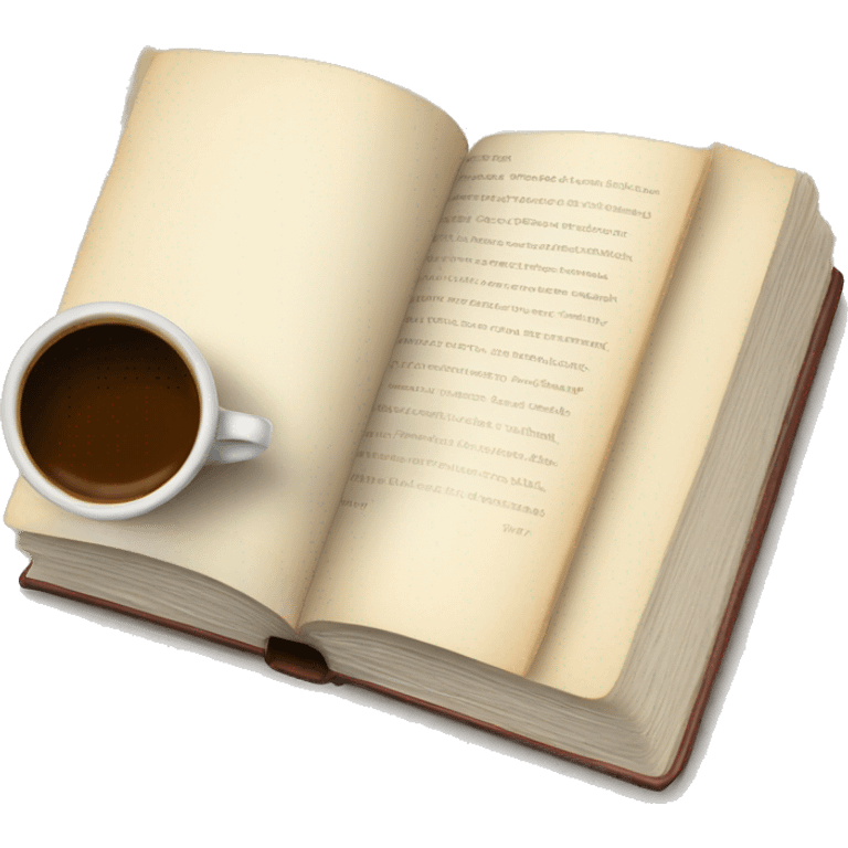 An open book on desk with cup of steaming coffee  emoji