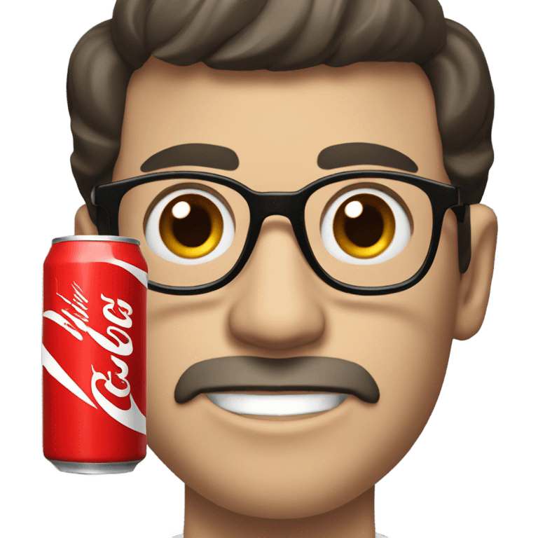 White man with black hair and glasses holding a Coca Cola can emoji