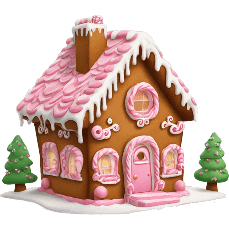 Pink detailed gingerbread house emoji