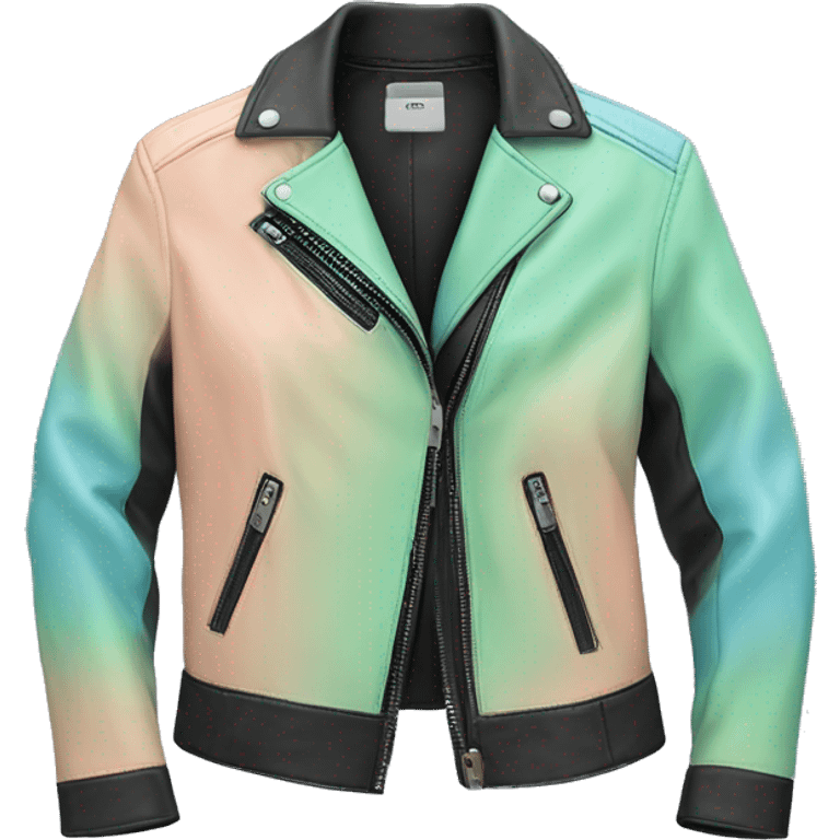 Realistic isolated open pastel green ,peach, pastel blue,and black ombre leather jacket. emoji