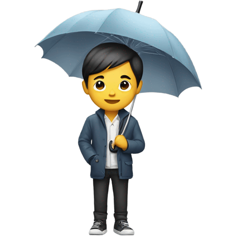 Stylish Asian boy holding umbrella emoji