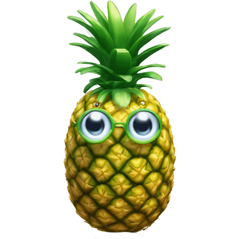 3D elegant pineapple🍍  with big shiny eyes 👀 pineapple holds mirror with its reflection 🪞🍍 emoji