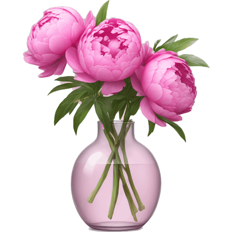 Pink peony flowers in glass vase  emoji