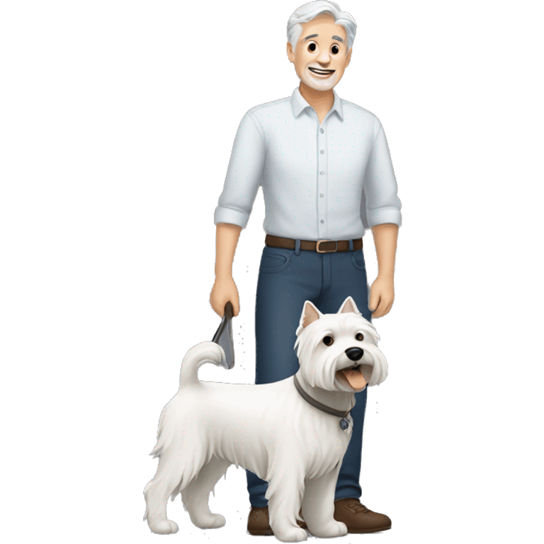 gray haired man with west highland terrier emoji