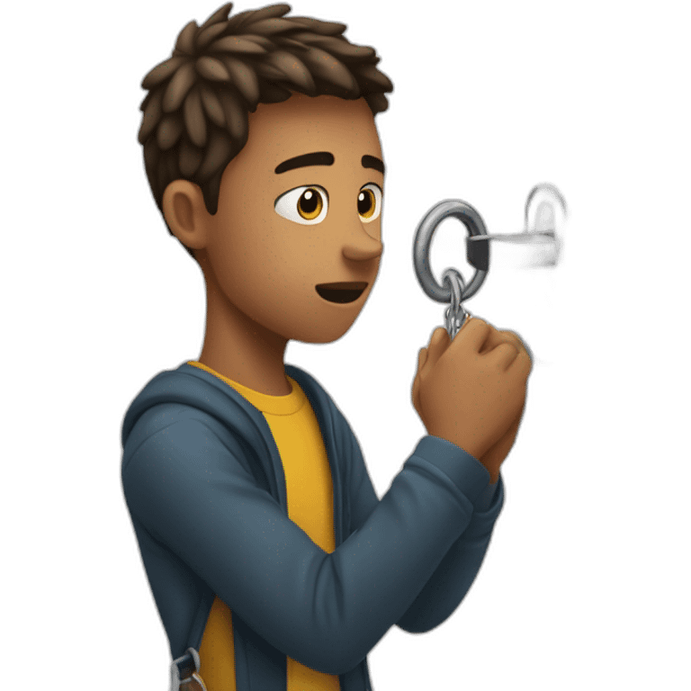 young man struggling to get a key into a lock emoji