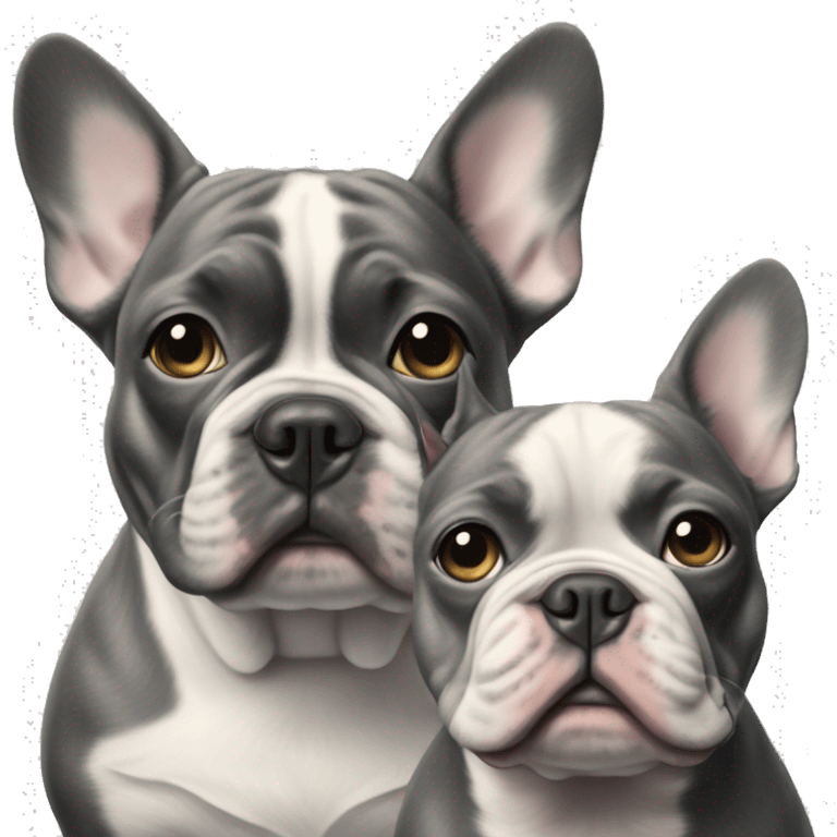 realistic Merle and blue french bulldogs portrait in focus emoji