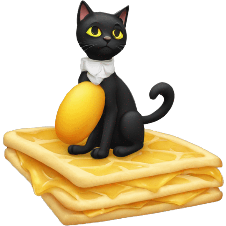 Chat noir qui mange des pates emoji