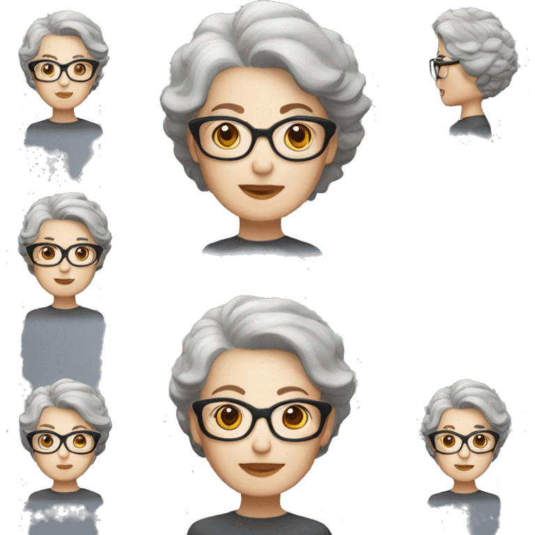 middle aged woman with salt and pepper hair, pale skin, glasses, brown eyes  emoji