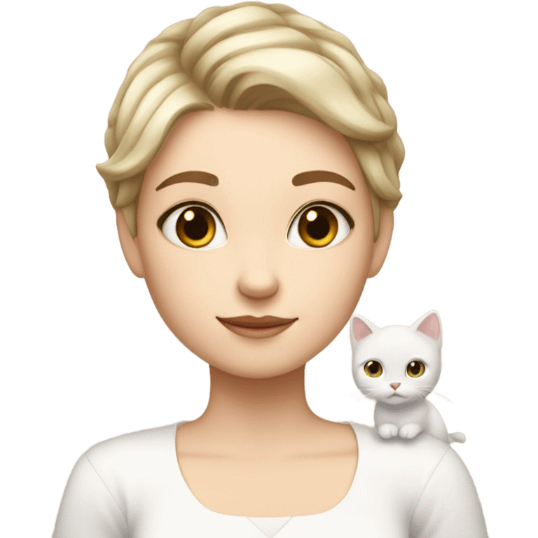 short hair girl fair skin with whit cat and princess cloth emoji