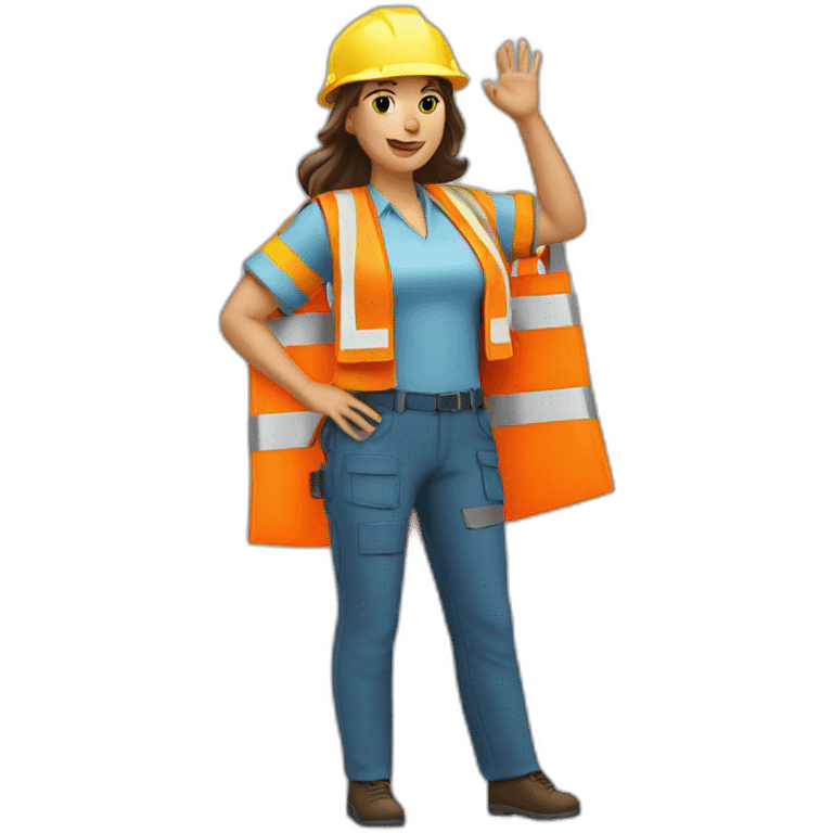 female engineer with safety vest raising hand emoji