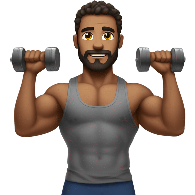 Create a hairychest muscle man with dumbbells in each hand emoji