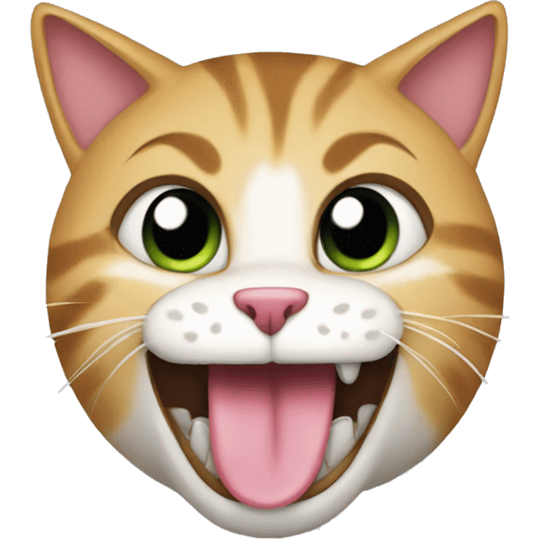 create a cat with funny face eating  emoji