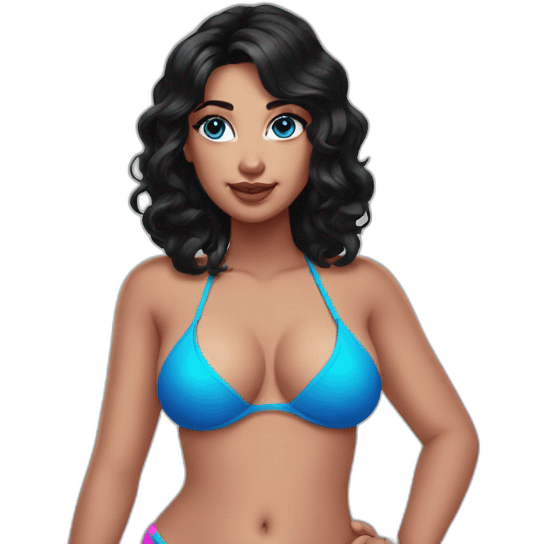 curvy girl in bikini blue eyes black hair pink nails  emoji