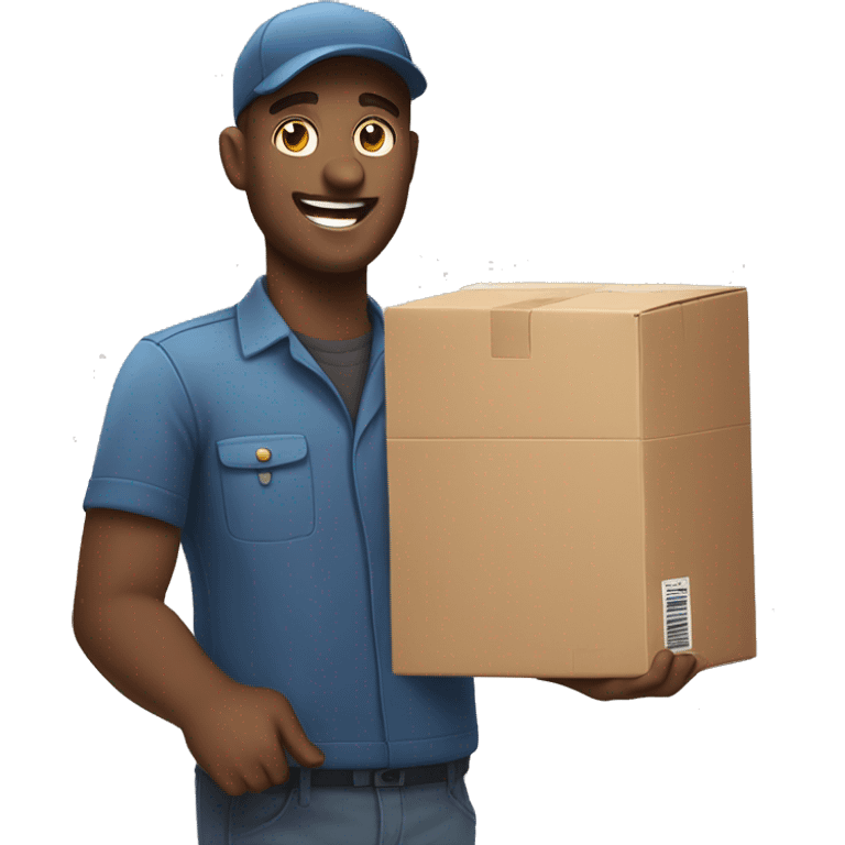 delivery man delivering a cases to a very happy normal person emoji