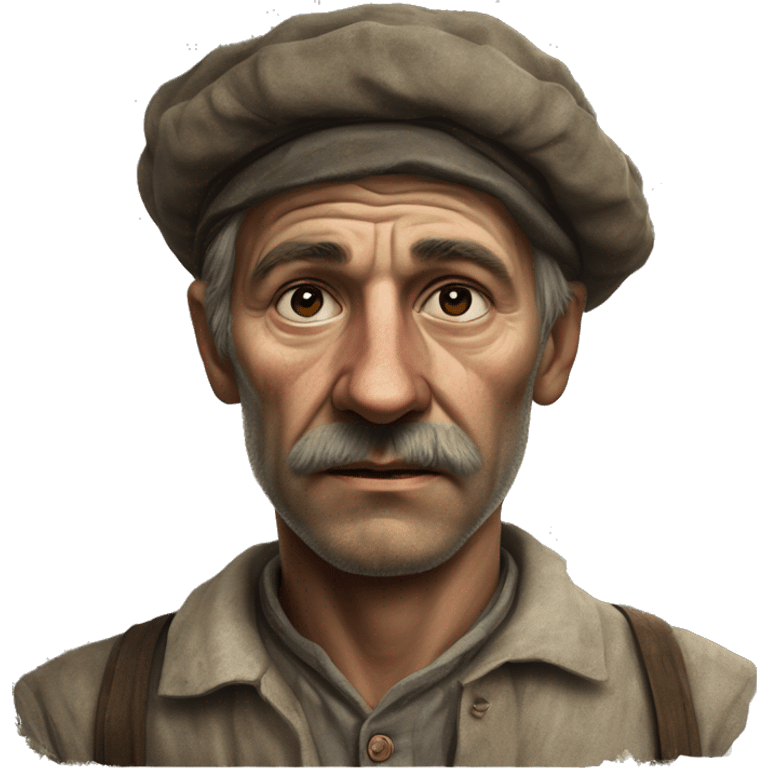 peasant in an old shirt during the 1917 revolution in russia photorealistic serious emoji