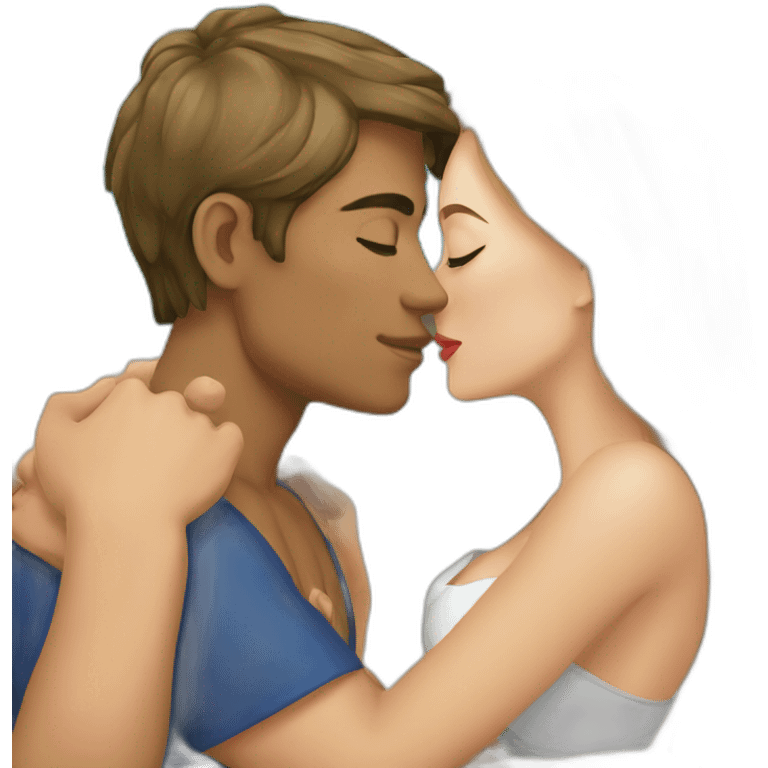 at the beach young metis man and white woman kiss love emoji