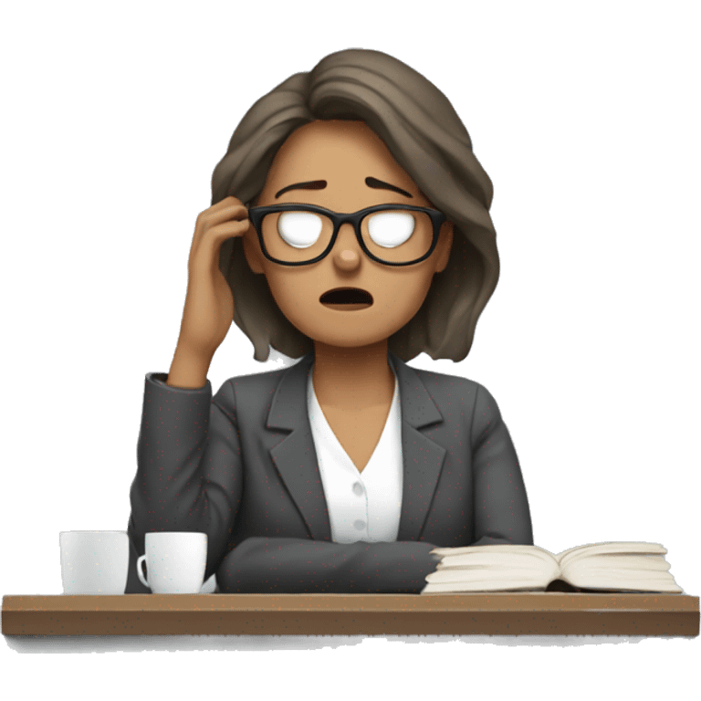 tired middle age woman with glasses falls down
 away from work emoji