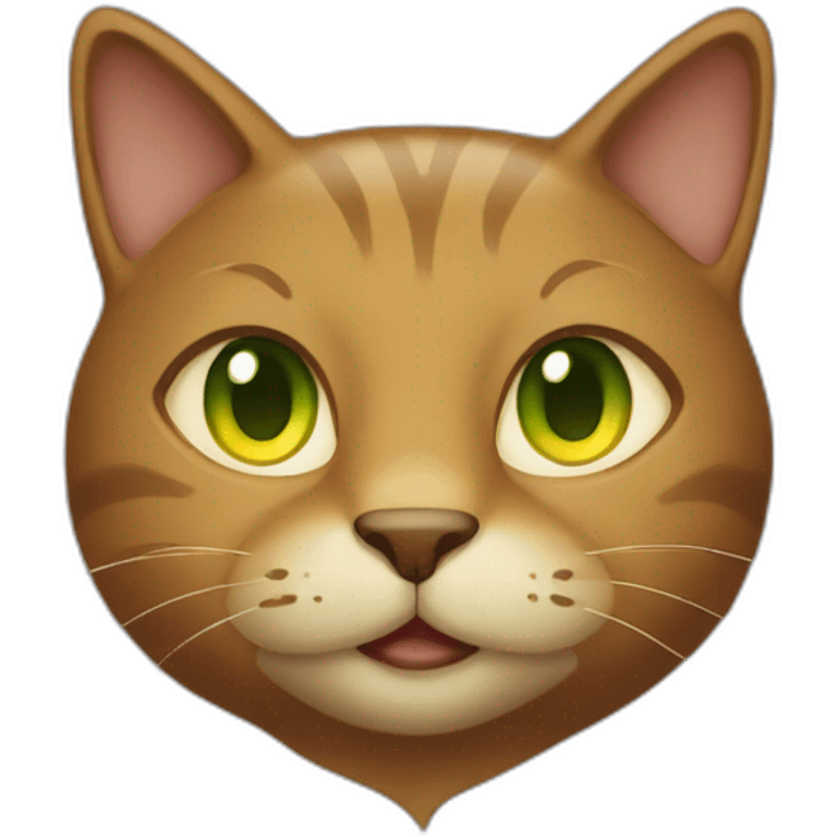 brown cat with yellow eyes and a green hood that smiling emoji