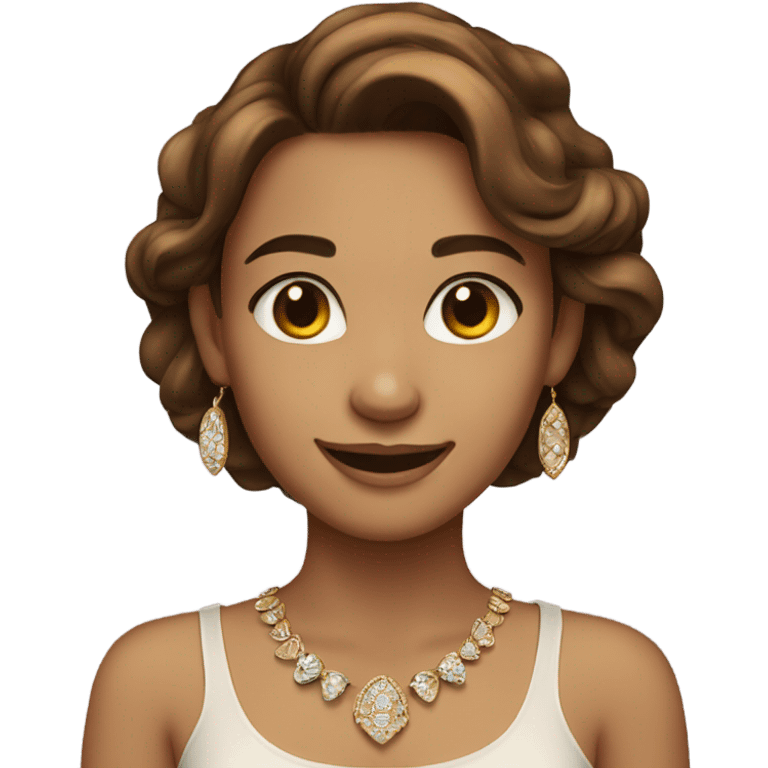 smiling girl with jewelry and brown hair and light skin emoji