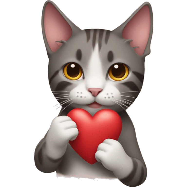 Cat holding up a hand heart emoji