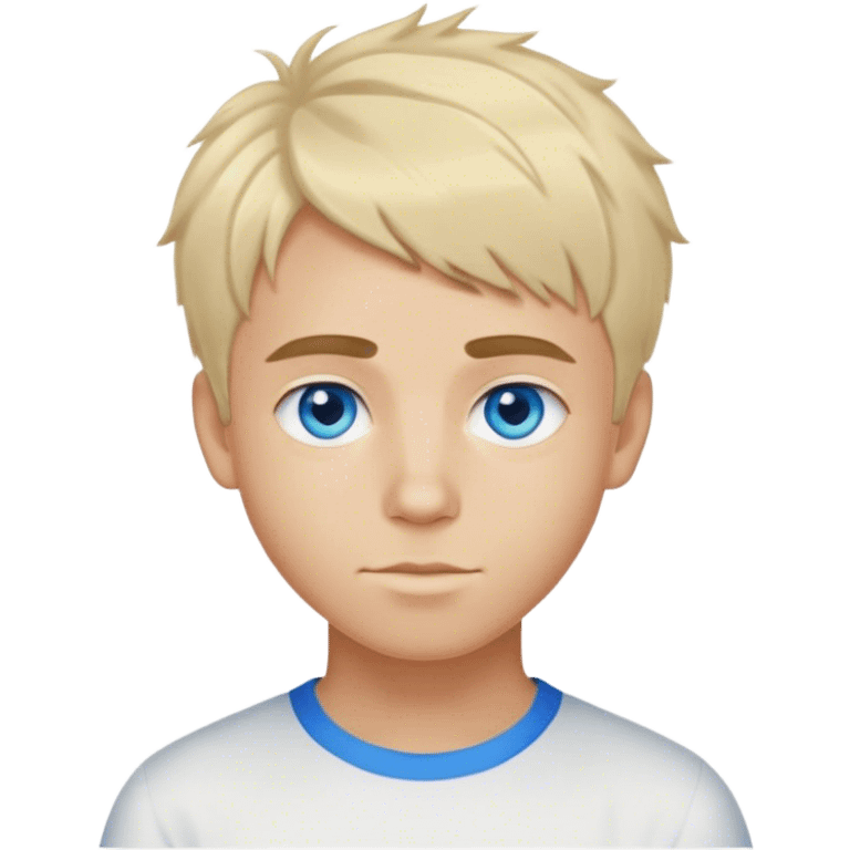 A thin Brazilian boy with light hair and bright blue eyes, a short tousled haircut, light eyebrows, and fair skin emoji