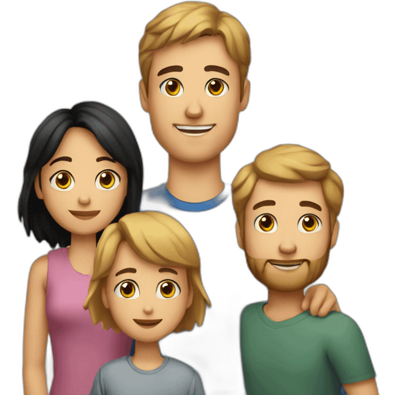 Family; -young skinny Caucasian brunnet dad-, -young Caucasian black haired dad-,-golden retriever- emoji