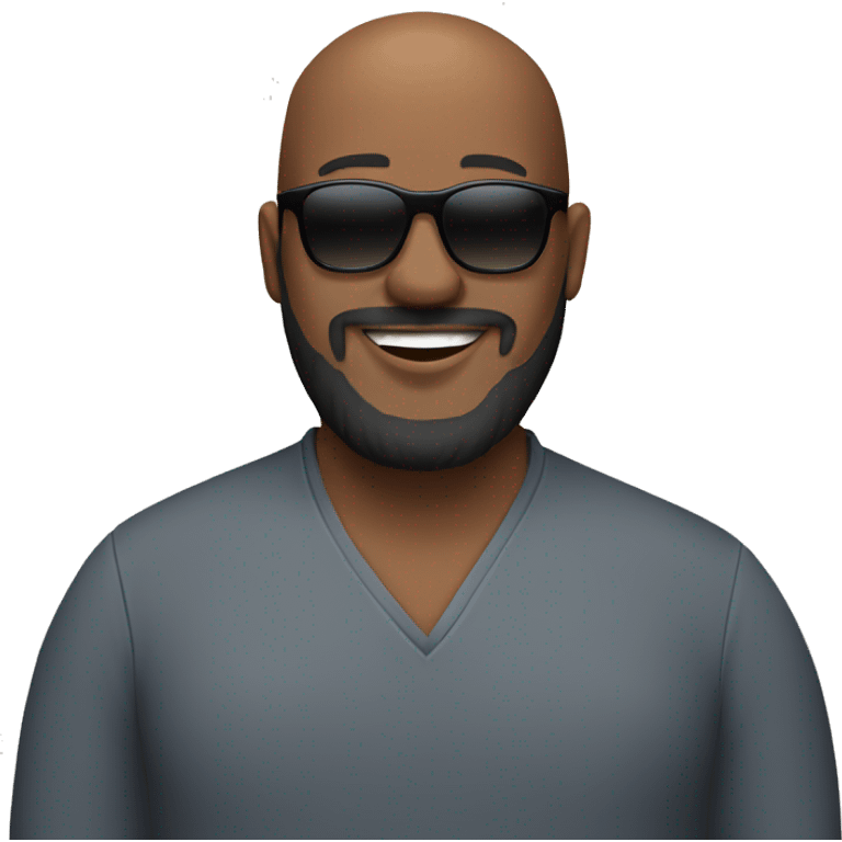 Smiling chubby bald attractive black man with full beard and sunglasses emoji