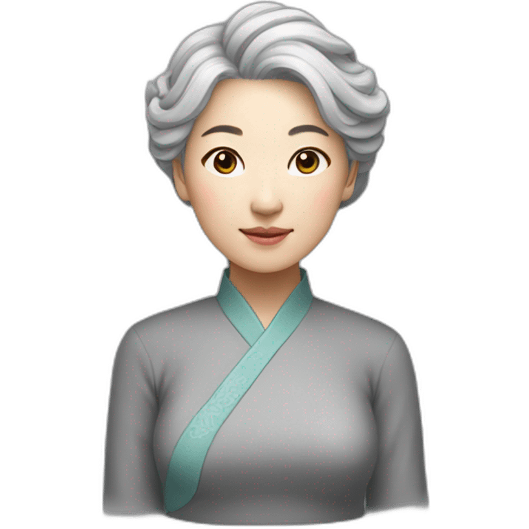 Chinese lady grey hair doing yuga emoji