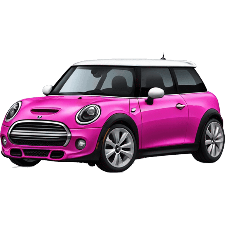 Black mini cooper, white roof, black doors, hot pink stripes emoji