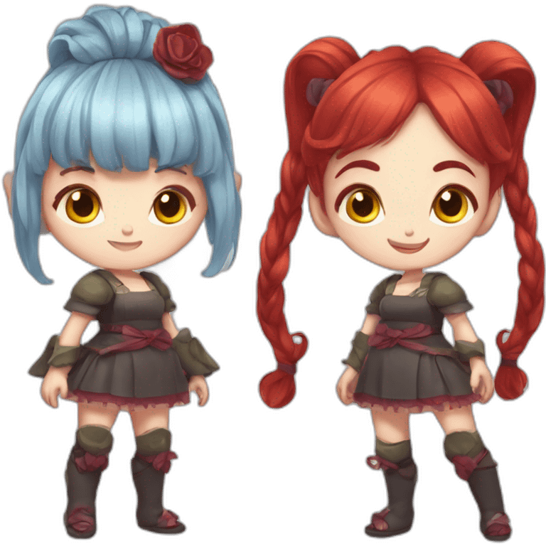 Ogre (oni) girl with red hair ponytail and lolita ouffit emoji