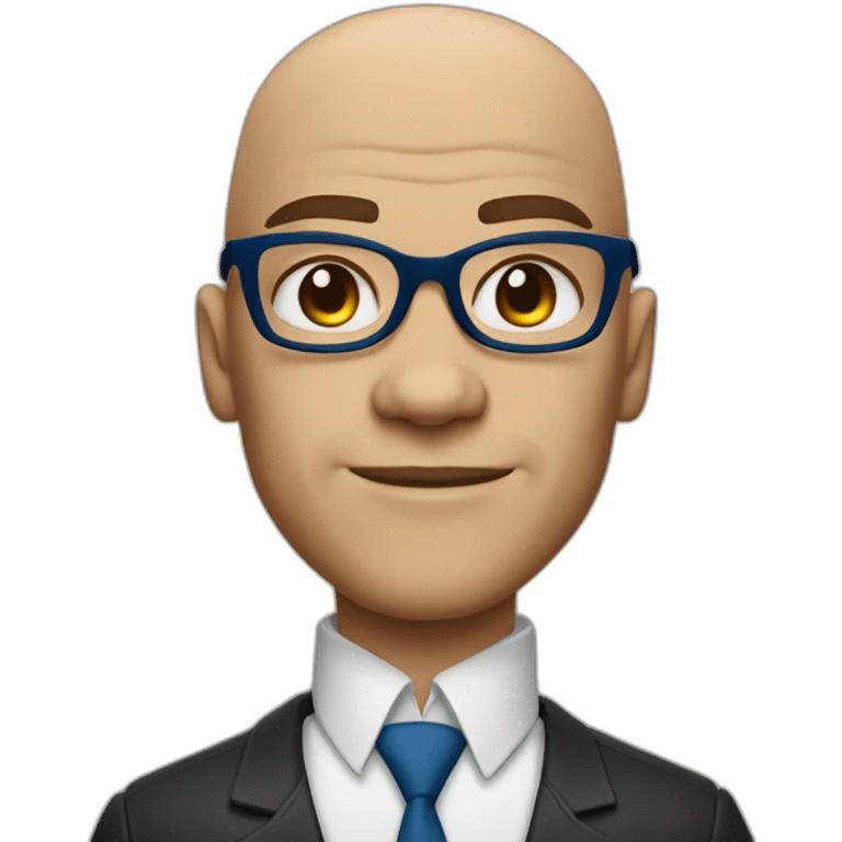 white blue-eyed bald muscular man with malcolm x glasses emoji