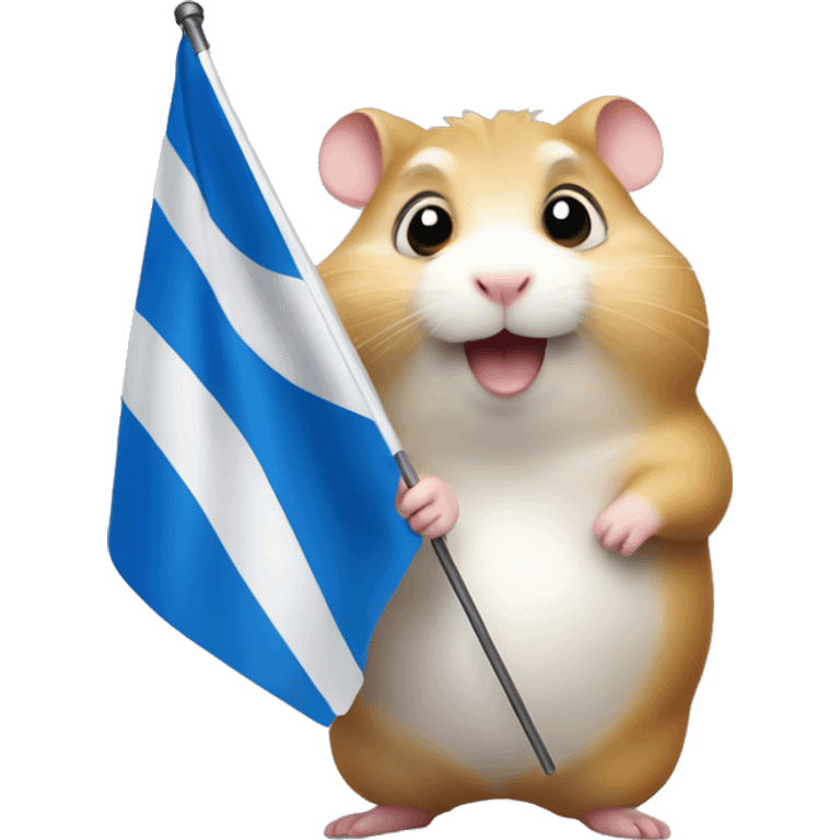 Fat hamster waiving small Russian flag in its hand emoji