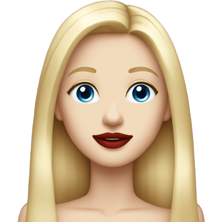 straight long blond hair and blue eyes with red lipstick emoji