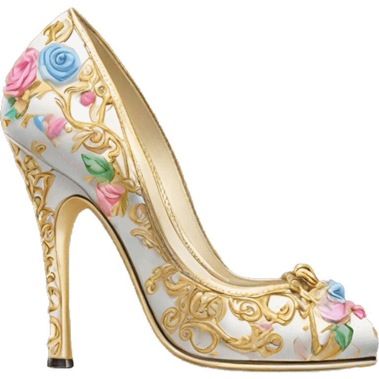 Dolce and Gabbana high heels with colourful pastel ornament and golden detais  emoji